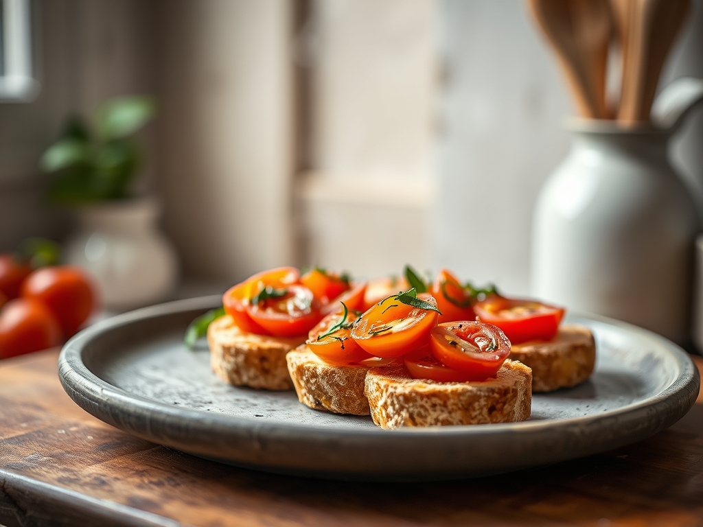 Bruschetta de tomate e manjericão